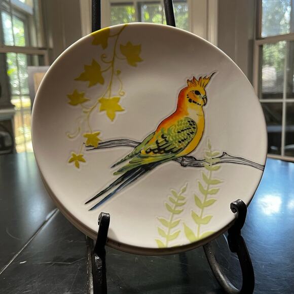 NEW Grace Anthropologie Set 4 Ceramic Parakeet Bird Salad Sandwich Dessert Pl… - Picture 14 of 15